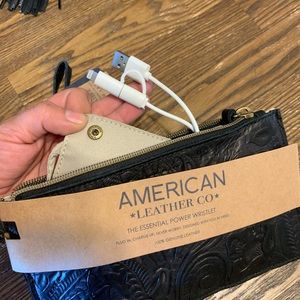 New charging 100% leather black charging wristlet